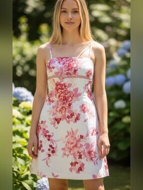 B. Darling White Pink and Red Strapless Sundress .Size 7 Junior.97% Cotton